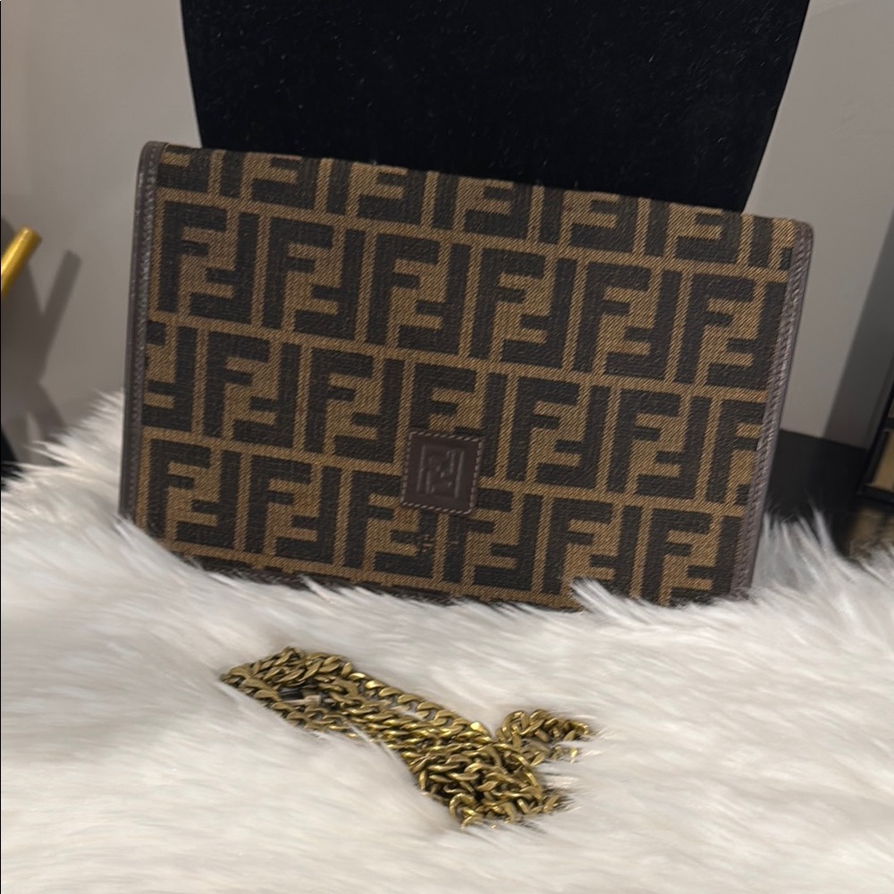 Fendi Brown and Gold Clutch